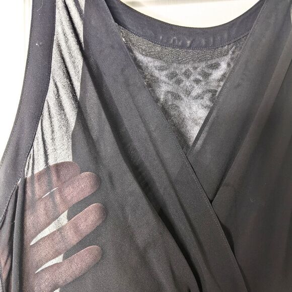 Embroidered Black & White Sleeveless Sheer V Back Cocktail Dress Size M - Picture 8 of 13